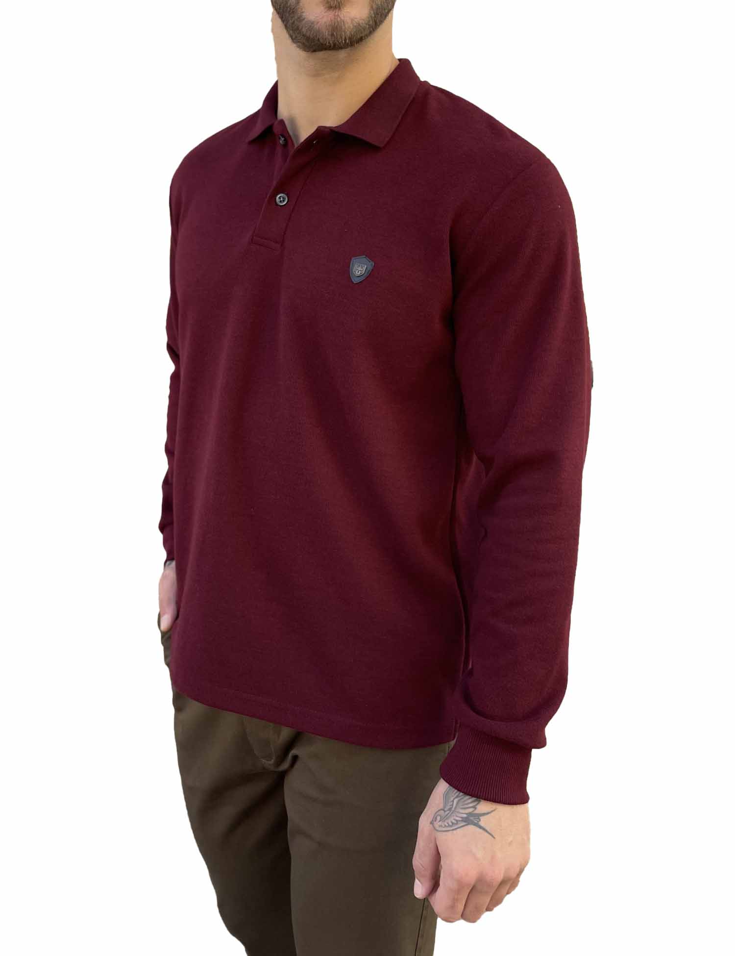 Everbest Ανδρική μπορντό Polo μακρυμάνικη μπλούζα Plus size 261032